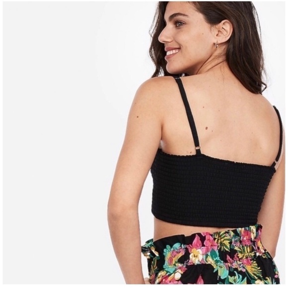 Express X Rocky Barnes Black Smocked Bow Tie Front Stretchy Crop Top Size Large - Picture 6 of 11
